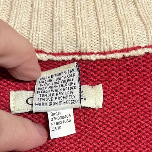 CHEROKEE Red Stripe Nautical Fisherman 1/4 Zip Y2K Cotton Sweater Women 16 18 XL - Picture 6 of 6